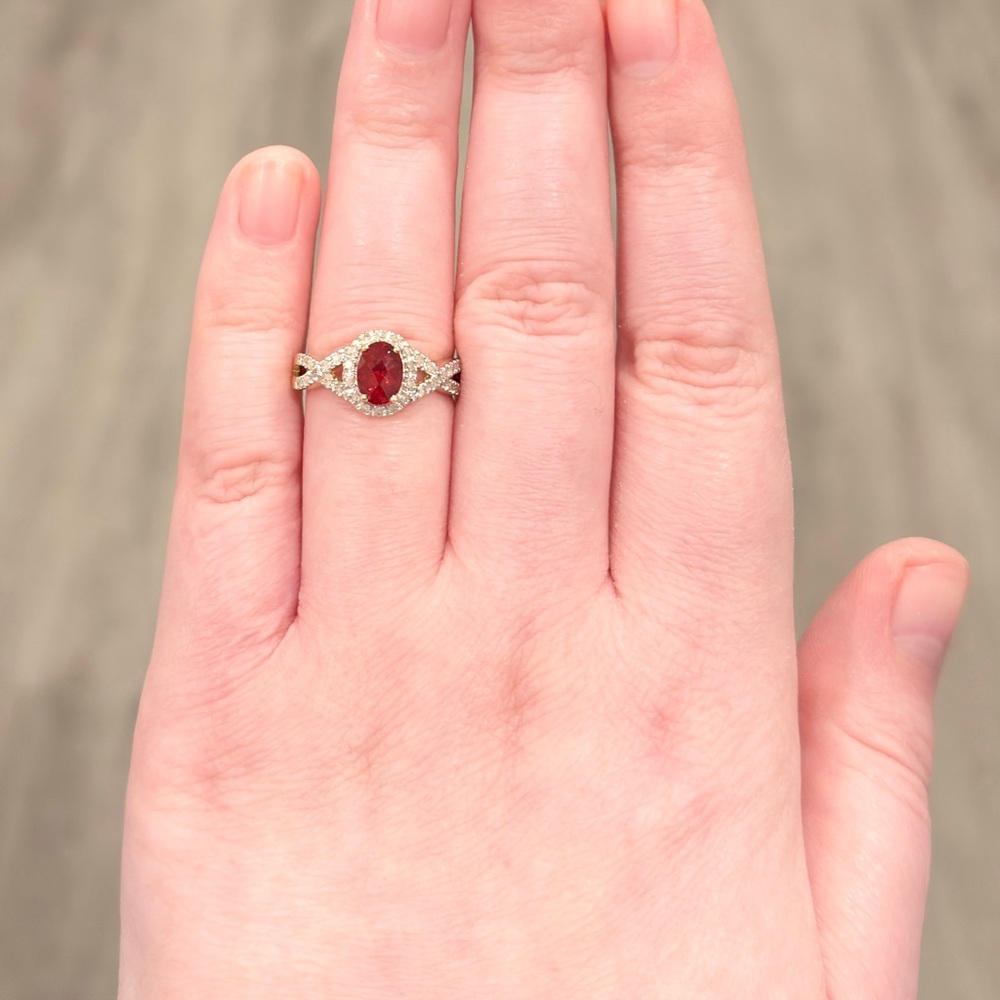 14K Madeira Citrine Diamond Ring Infinity Halo Vivid Red Orange, Oval Rose 6.25 - Picture 10 of 15